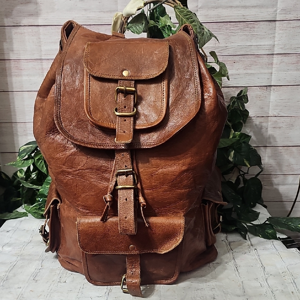 Handmade Large Leather Backpack Travel Rucksack